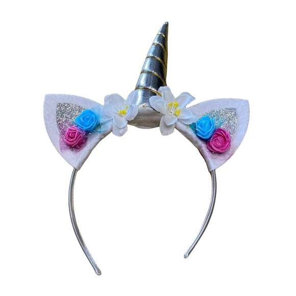 White  embellished‎ floral roses unicorn headband Girls OS - Picture 1 of 5